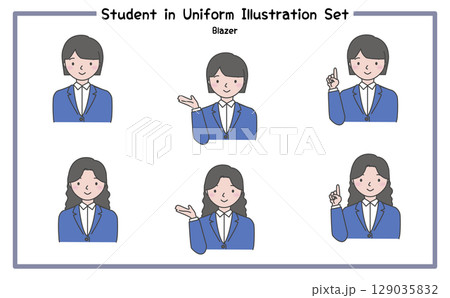 学生の制服姿 イラストセット1-4 (ジャケット) 学生の制服姿 イラストセット1-4 (ジャケット) 129035832