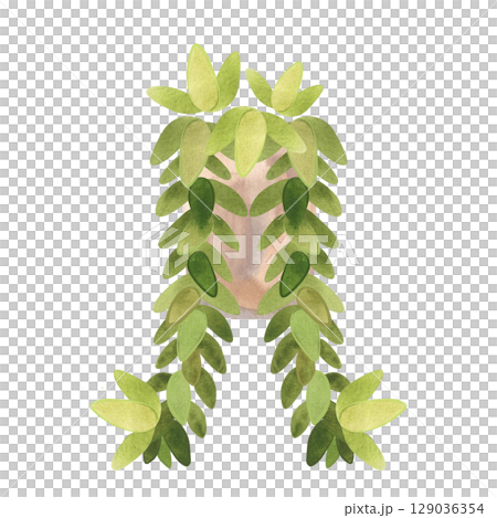 Succulent in a concrete pot. Interior decoration in minimalist Japanese style. Isolated watercolor illustration. 129036354