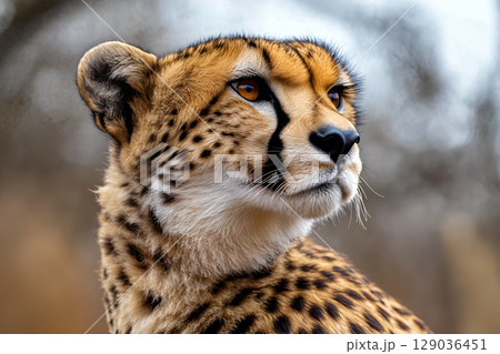Majestic cheetah portrait in natural habitat showcasing grace and power 129036451
