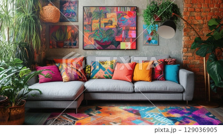 Vibrant decor in living room 129036905
