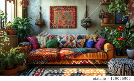 Vibrant, cozy room with plants 129036906