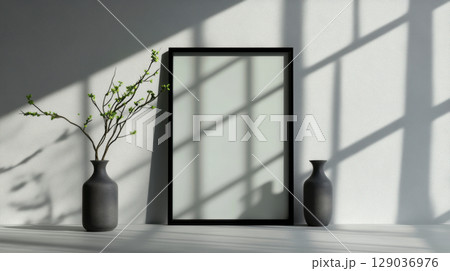Modern decor with frames and plants 129036976