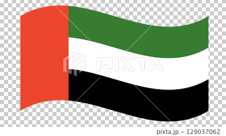Waving United Arab Emirates flag isolated . National waving flag of UAE 129037062