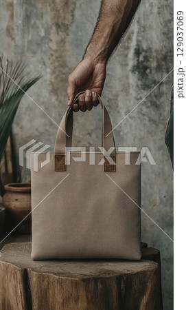 mock up minimalist style man's hand holding bag mock up minimalist style man's hand holding bag 129037069