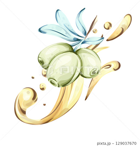 Exploring the beauty of olives and olive oil through watercolor art inspired by Italian cuisine Exploring the beauty of olives and olive oil through watercolor art inspired by Italian cuisine 129037670