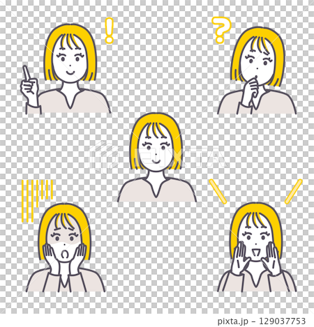 年輕女子臉部表情插圖集 129037753