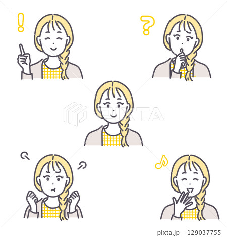 若い女性の表情イラストセット 若い女性の表情イラストセット 129037755