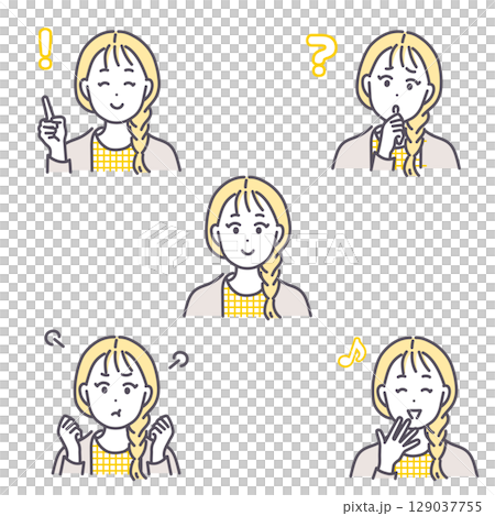 若い女性の表情イラストセット 若い女性の表情イラストセット 129037755