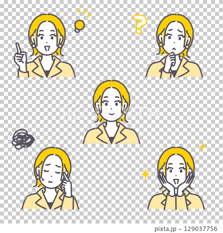 Young woman facial expression illustration set 129037756