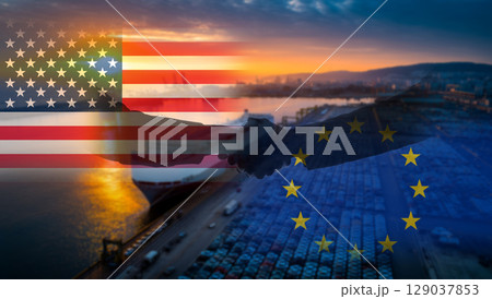 EUと米国の貿易摩擦解決のコンセプト 129037853