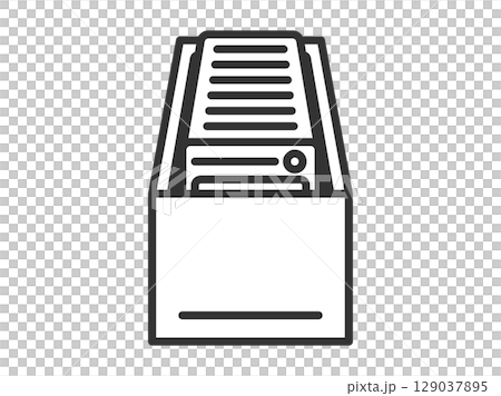 ストレージボックスに入った、トレーディングカードのアイコン（線画）のイラスト 129037895