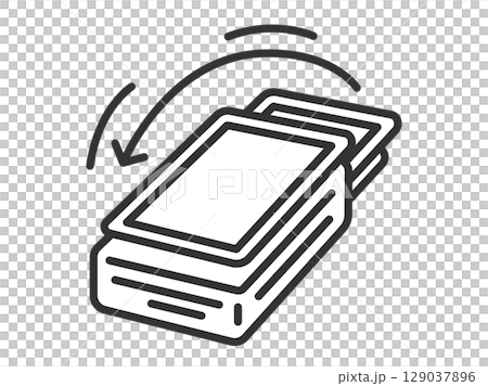 トレーディングカードの、デッキシャッフルのアイコン(線画)のイラスト トレーディングカードの、デッキシャッフルのアイコン(線画)のイラスト 129037896
