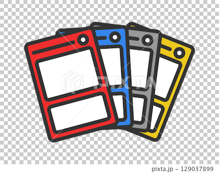 Illustration of a trading card hand icon (line drawing color) Illustration of a trading card hand icon (line drawing color) 129037899