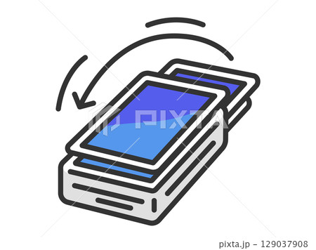 トレーディングカードの、デッキシャッフルのアイコン（線画カラー）のイラスト 129037908