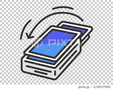 トレーディングカードの、デッキシャッフルのアイコン（線画カラー）のイラスト 129037908