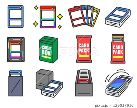 トレーディングカード関連のアイコン(線画カラー)のイラストセット トレーディングカード関連のアイコン(線画カラー)のイラストセット 129037910