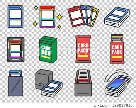 トレーディングカード関連のアイコン(線画カラー)のイラストセット トレーディングカード関連のアイコン(線画カラー)のイラストセット 129037910