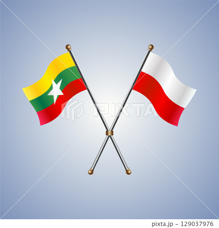 Myanmar and Poland flag. Vector Illustration 129037976