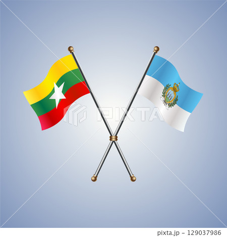 Myanmar and San Marino flag. Vector Illustration 129037986