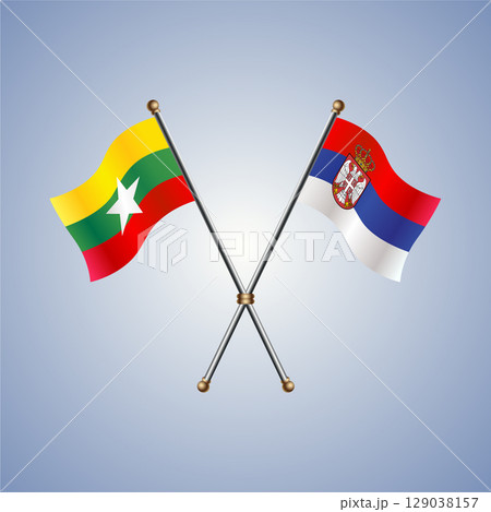 Myanmar and Serbia flag. Vector Illustration 129038157