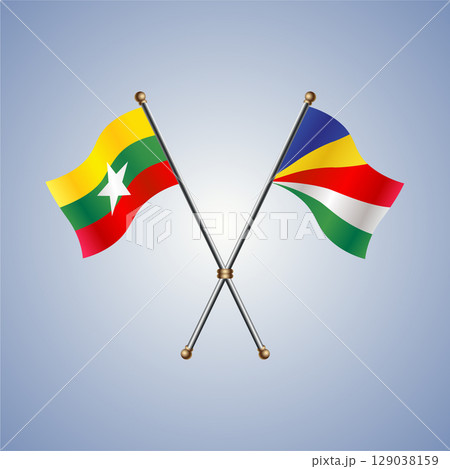 Myanmar and Seychelles flag. Vector Illustration 129038159