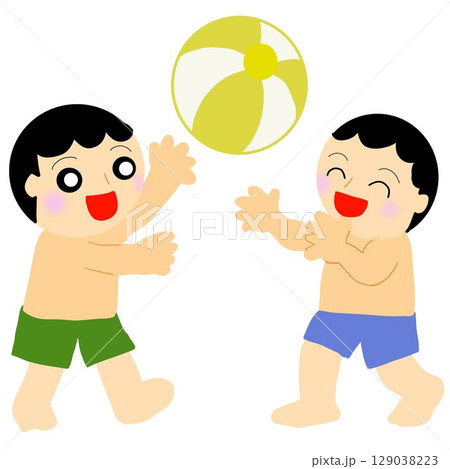 ビーチボールで遊ぶ二人組 ビーチボールで遊ぶ二人組 129038223