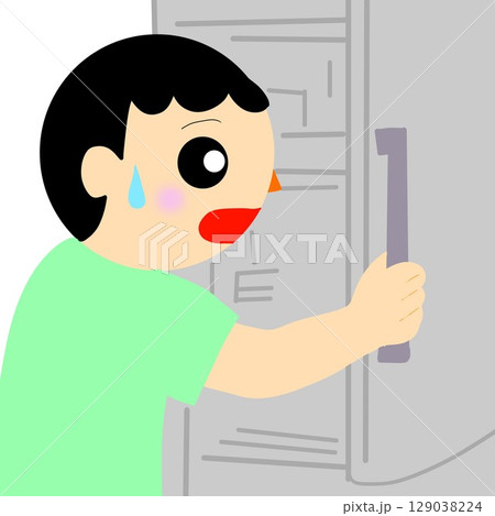 「あっつ〜〜」と言いながら冷蔵庫を開ける瞬間の子ども 129038224