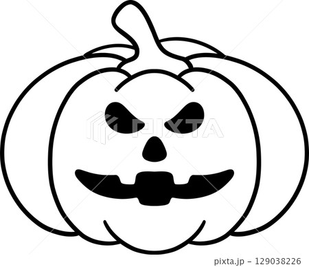 halloween balloon with jack o lantern face in cute black and white line art, great for kids coloring 129038226