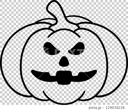 halloween balloon with jack o lantern face in cute black and white line art, great for kids coloring 129038226