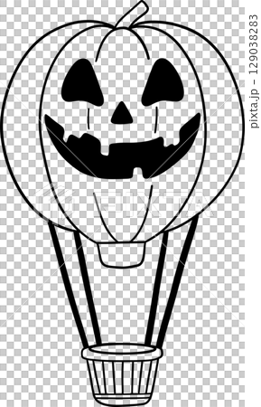 halloween balloon with jack o lantern face in cute black and white line art, great for kids coloring 129038283
