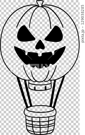 halloween balloon with jack o lantern face in cute black and white line art, great for kids coloring 129038285