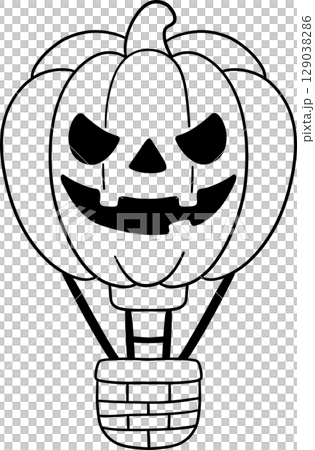 halloween balloon with jack o lantern face in cute black and white line art, great for kids coloring 129038286
