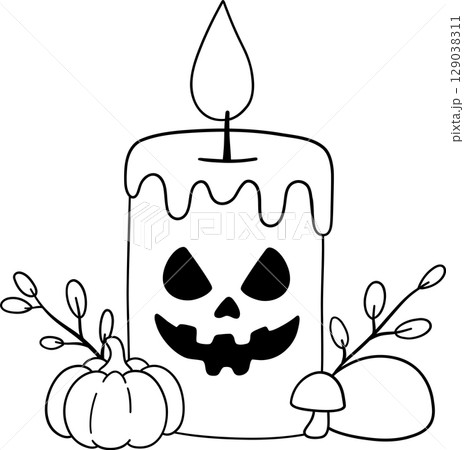 halloween candle in outline cartoon style, great for spooky cute kids coloring pages and october clipart halloween candle in outline cartoon style, great for spooky cute kids coloring pages and october clipart 129038311