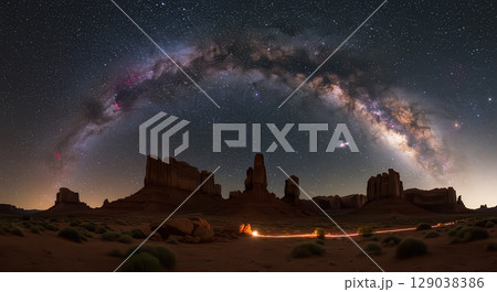 Milky Way Over Monument Valley at Night - AI generated image 129038386