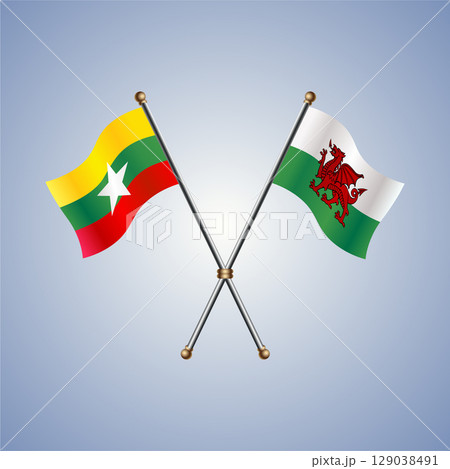 Myanmar and Wales flag. Vector Illustration Myanmar and Wales flag. Vector Illustration 129038491