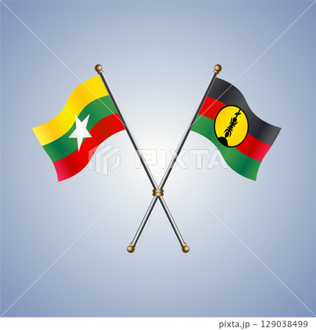 Myanmar and New Caledonia flag. Vector Illustration Myanmar and New Caledonia flag. Vector Illustration 129038499