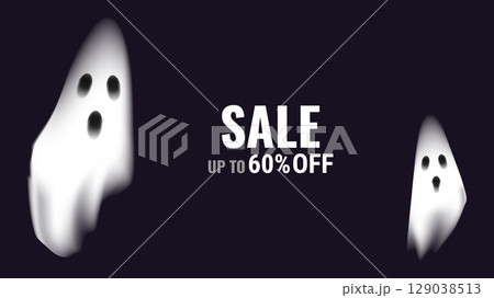 Halloween sale promo banner template offer design. Festive creepy design poster website. Vector illustration. Halloween sale promo banner template offer design. Festive creepy design poster website. Vector illustration. 129038513