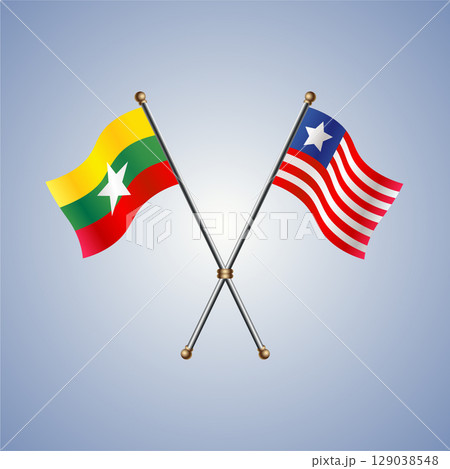 Myanmar and Liberia flag. Vector Illustration 129038548