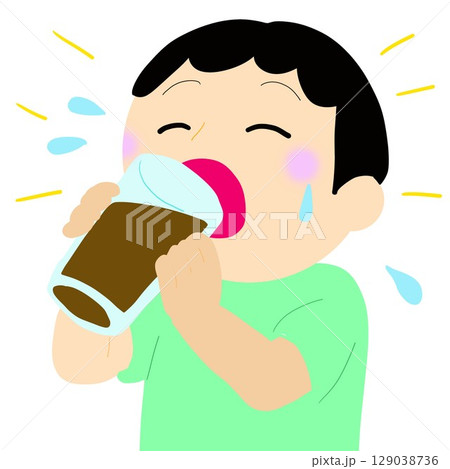 麦茶を飲んで「ぷは〜っ!」と満足げな表情:幼児バージョン 麦茶を飲んで「ぷは〜っ!」と満足げな表情:幼児バージョン 129038736