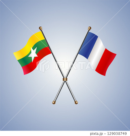 Myanmar and France flag. Vector Illustration 129038749