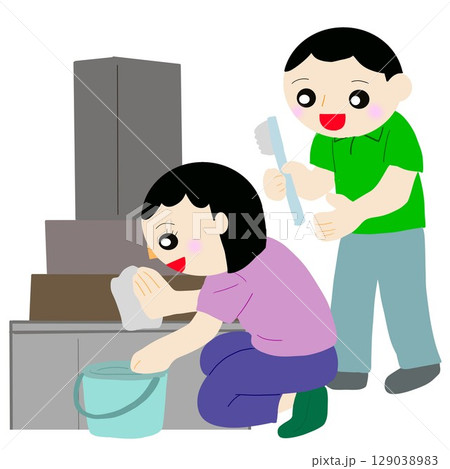 墓石を掃除する家族 墓石を掃除する家族 129038983