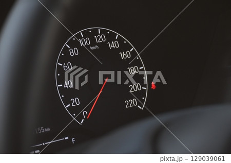interior view of car with black leather, closeup car dashboard control 129039061