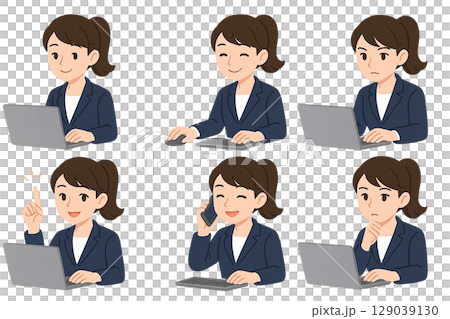 ノートPCを操作する女性のイラスト 129039130