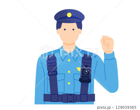 パトロールや交通違反の取締りをするカメラを付けた警察官のベクターイラスト素材 129039365