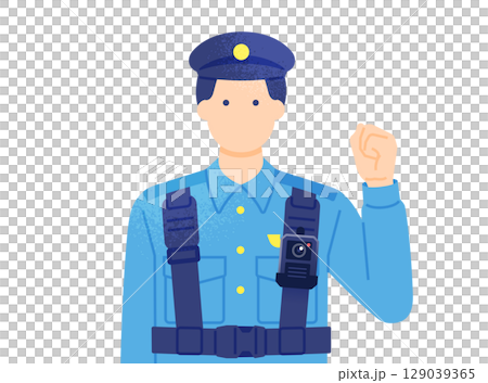 一名警察帶著相機巡邏和執行交通違規行為的向量插圖 129039365