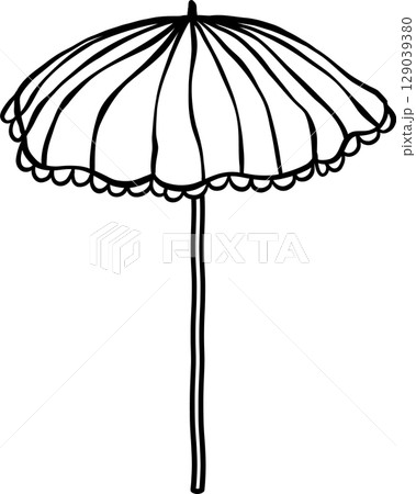 Beach umbrella doodle outline, fisherman aesthetic 129039380