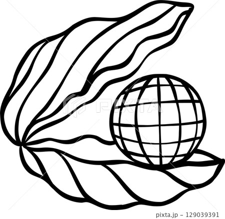 Coquette Disco ball seashell with pearl doodle outline, fisherman aesthetic 129039391