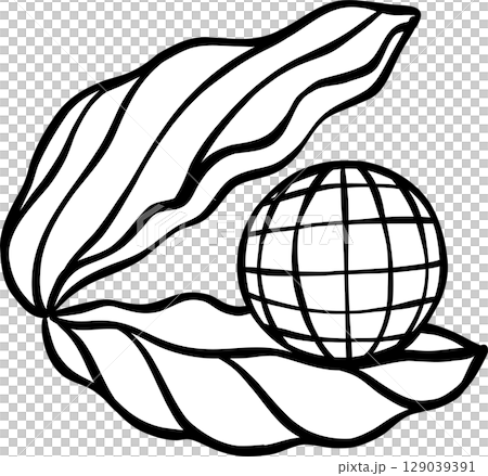 Coquette Disco ball seashell with pearl doodle outline, fisherman aesthetic 129039391