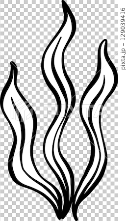 Seaweed outline doodle hand drawn black and white 129039416