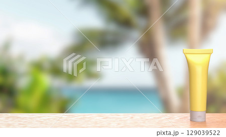 The Mock up package on wood table for Beauty or Advertising concept 3d Rendering. The Mock up package on wood table for Beauty or Advertising concept 3d Rendering. 129039522